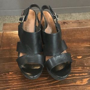 Genuine leather black Wedges